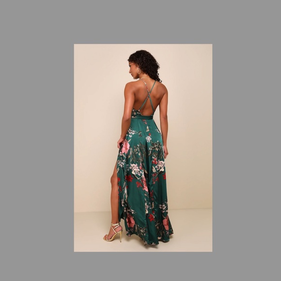 Still the One Emerald Green Floral Print Satin Maxi Dress - Picture 2 of 5